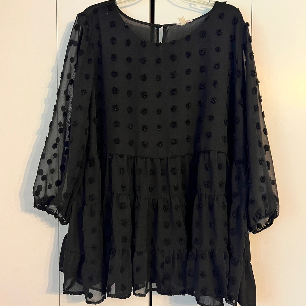 Chic Soul Black Swiss Dot Tiered Babydoll Blouse Top Whimsigoth Flowy Plus 3X
